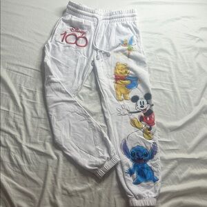 Disney 100 Year Celebration White Sweatpants with Watercolor Characters - Size S
